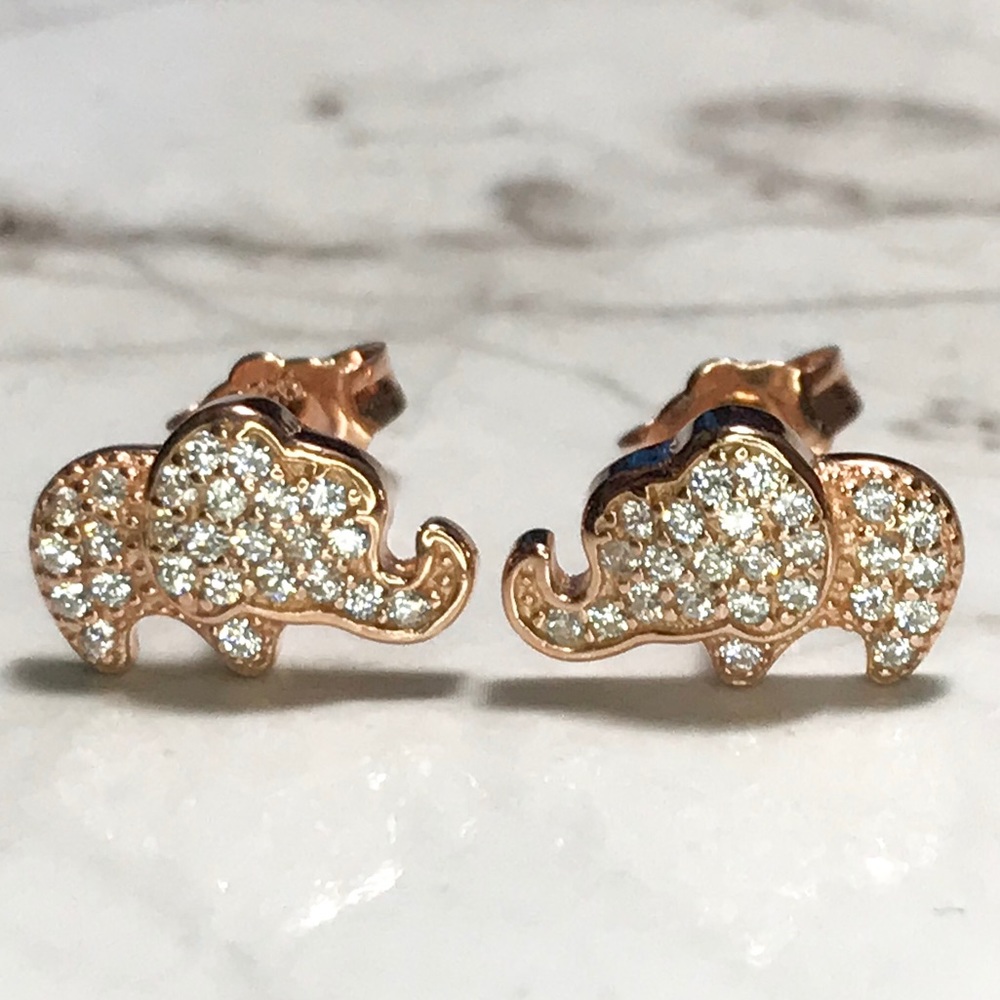NEW Rose Gold on Sterling Silver Elephant Earrings